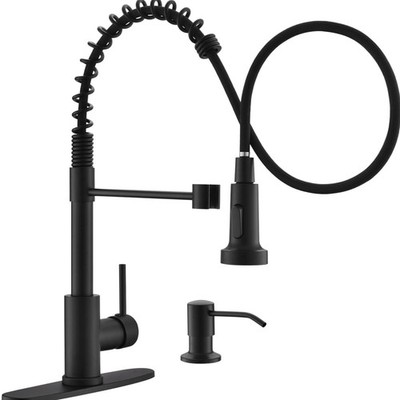 Matte Black Kitchen Faucet with Soap Dispenser, Commercial Single Handle Spri...