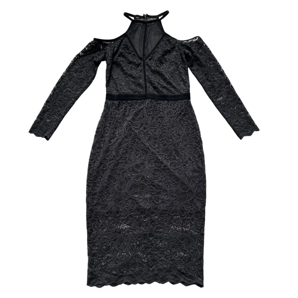 Express Lace Velvet Black Gothic Grunge Dress Off Shoulder Long Sleeve Size 2 - Image 3 of 4
