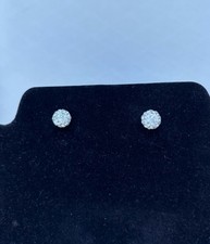 Silver Tone Pave Rhinestone Disco Ball Stud Earrings Sparkly Clear Diamante