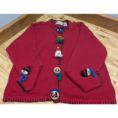 Vintage Christmas Sweater Cardigan XL Grandma core 3D characters