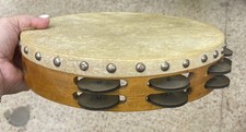 Vintage Professional Tambourine 14  Wood Frame Metal Musician High Quality