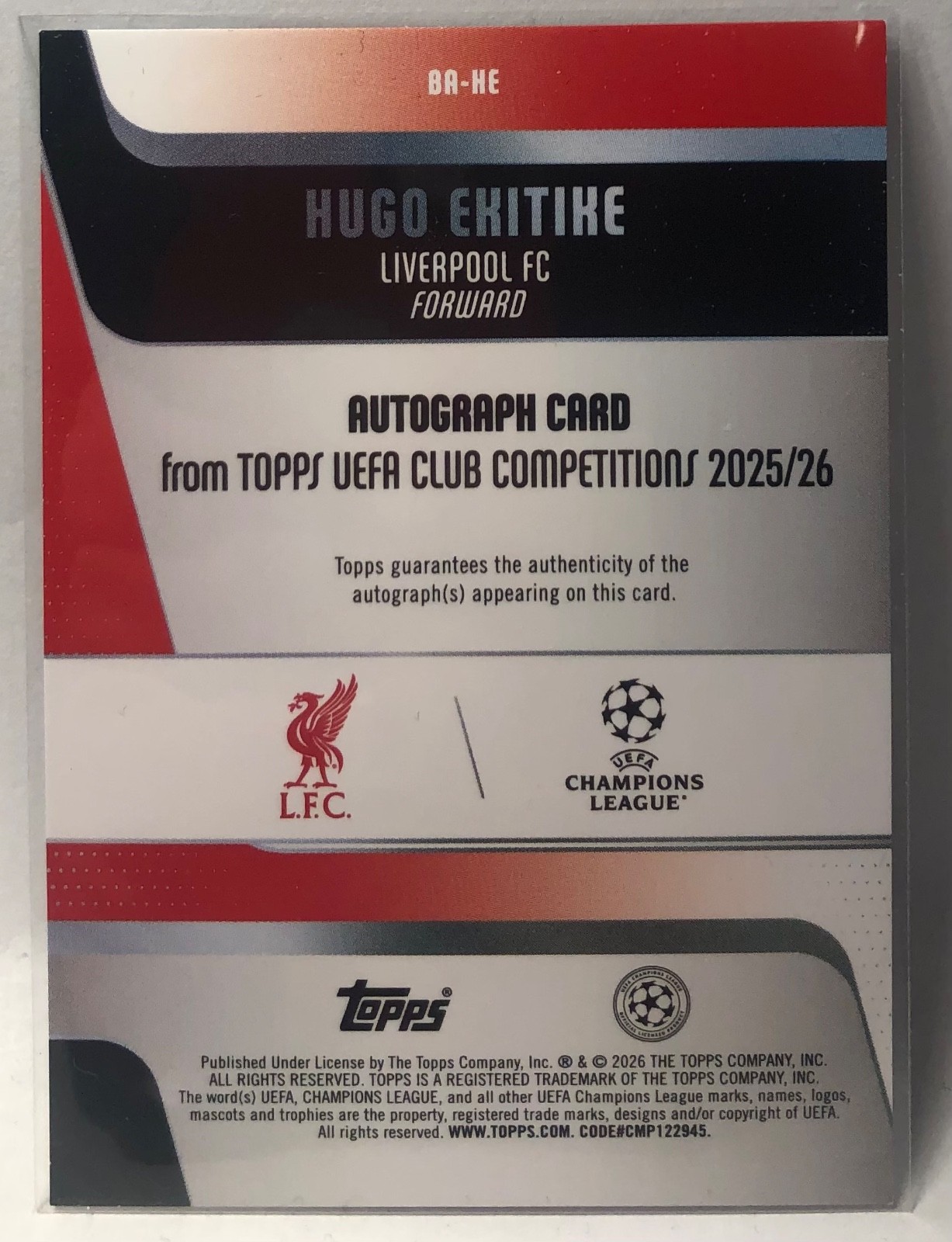 2025-26 Topps UEFA UCC Club Competition Hugo Ekitike Auto Liverpool #BA-HE view 2