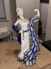 KPM Porcelain Peacock Flapper Figurine 12"