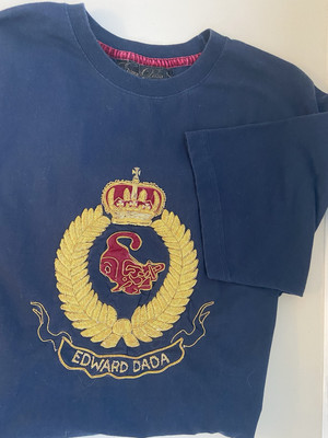VTG 90s T Shirt Edward Dada Couture Gold Beaded Emblem Crown Streetwear SZ LG