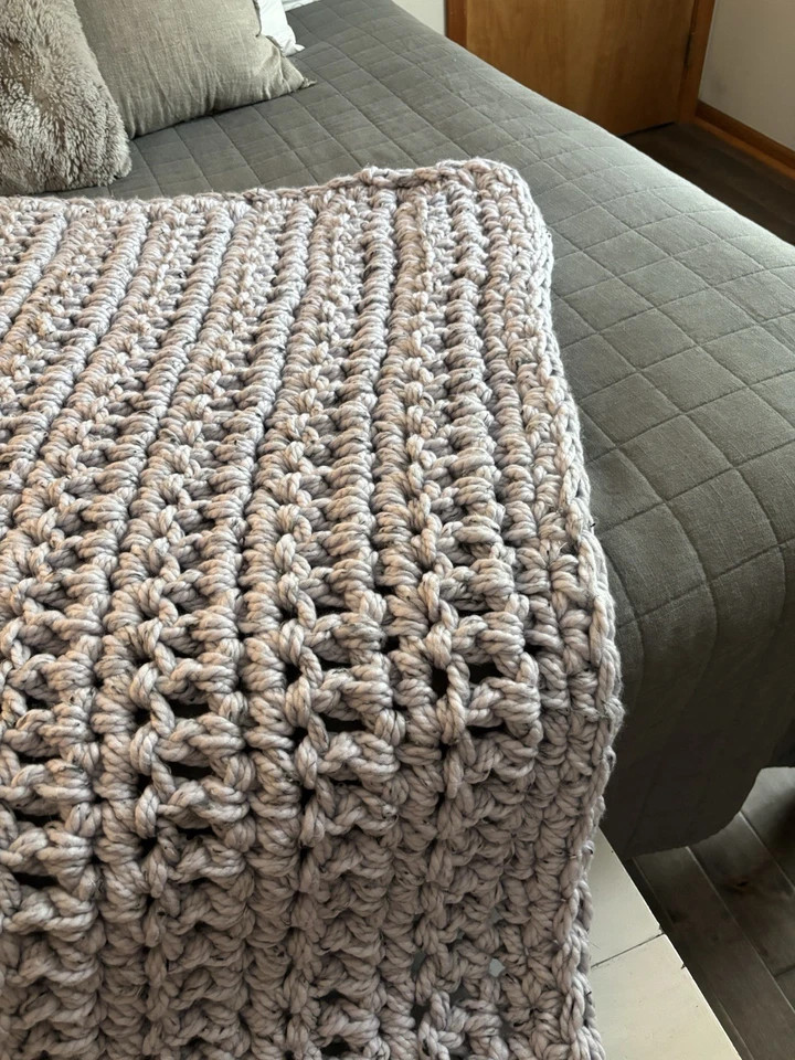 Handmade Gray Speckle Tweed Chunky Crochet Decorative Throw Blanket 55 x 48 in - Image 2 of 4