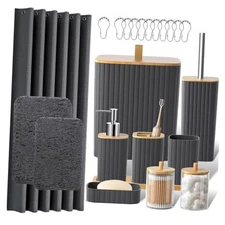 Bathroom Accessories Set - 24PCS Bathroom Set Complete Set + Bath Rugs Grey