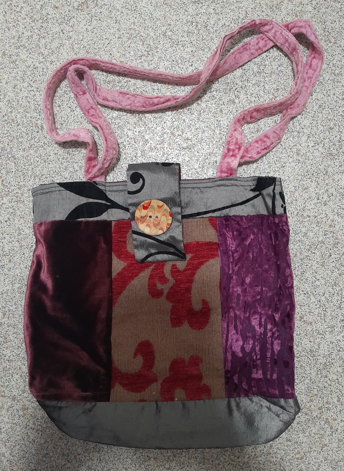 handcrafted patchwork tote bag with mixed texture… - image 1