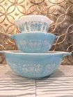 Set of 3 Pyrex Cinderella Amish Butterprint Nesting Mixing Bowls 441 442 444