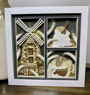 3D Bakery Bread Windmill Shadow Box 8x8 Gift Wall Art Handmade Decor