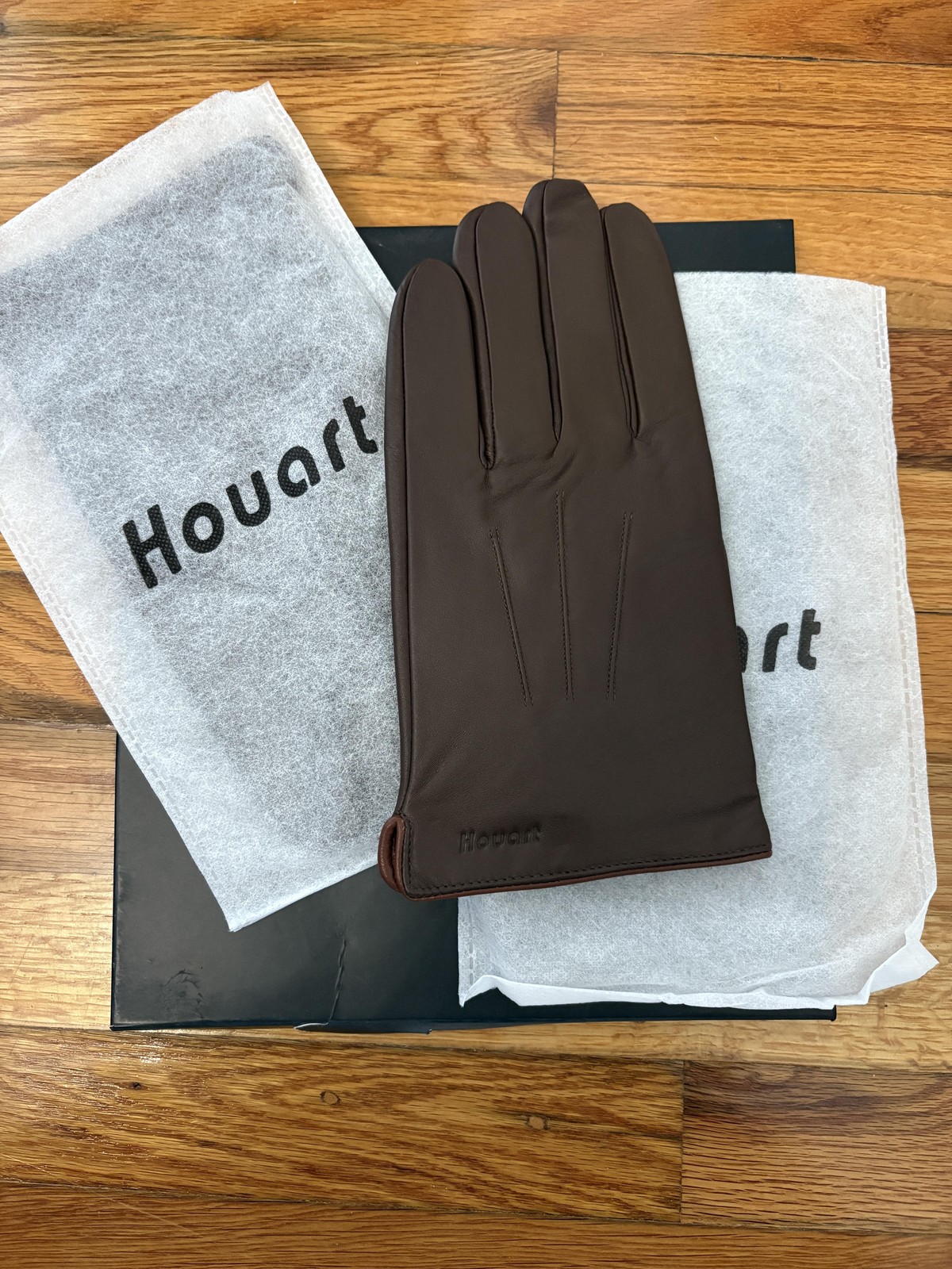 Houart Gloves Mens Brown Genuine Sheepskin Leather Lined Dress Winter Driving