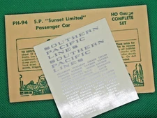 Champ Decals HO #PH-94 S.P. "Sunset Limited" Passenger Car - See Below
