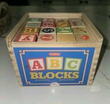 ABC Wooden Blocks set of 48 Letters Numbers Pictures Words Schylling GUC