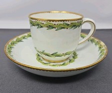 Sevres Cup and Saucer Green Laurel Berries C. 1773 Painter Mark CP