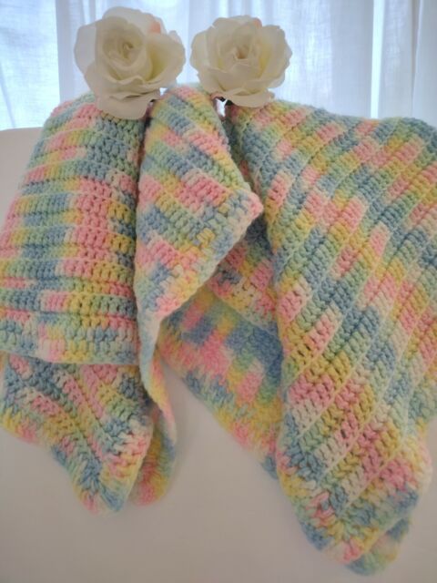 Vintage Handknitted Pastel Candy Colored Soft Blanket