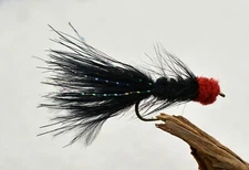 12 Weighted Black Egg Sucking  Leech Streamer Fly w/Flash - Mustad Sig Hooks