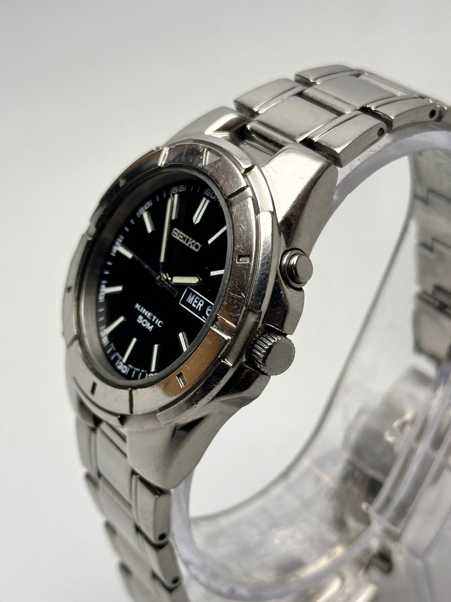 Vintage Seiko Kinetic Auto-Relay Day/Date 5M63-0AE0 Black Dial