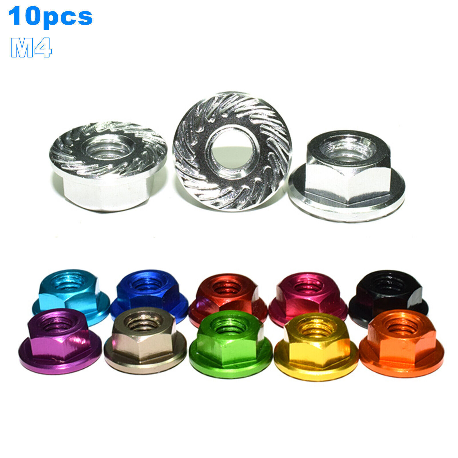 10PCS M4 6061 Aluminum Alloy Flange Nut Knurled Non-slip Self-locking Nut US