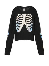 Victoria's Secret PINK Halloween Shrunken black Skeleton Campus TEE  XS S M L