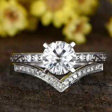 14K White Gold Finish 2.93CT Round Cut Diamond Lab-Created Engagement Ring Set