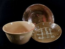 3 Studio Art Pottery Bowls 2 Lg 1 Deep Dish Signed Siefeldt Organic Color NrMINT