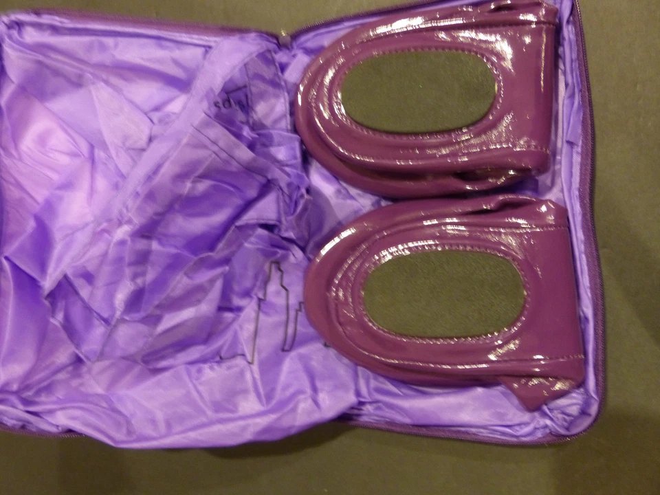 CitySlips Zapatos S 5.5-6 Planos Plegable Charol Cómodo Estuche de Viaje Púrpura Foto 3 de 4