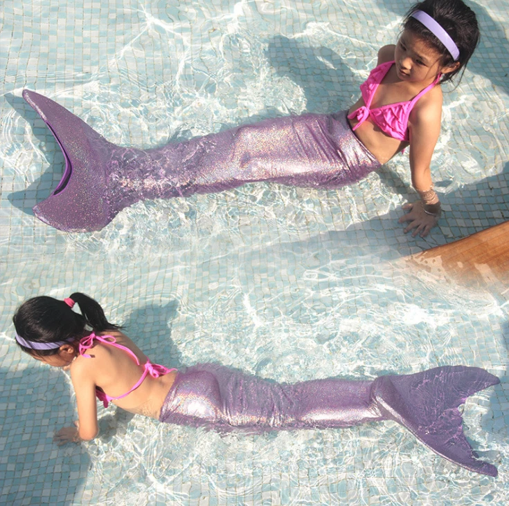 Niños Niñas Brillantes Natación Cola de Sirena Nadable Cola de Sirena Aleta Traje de Baño Foto 2 de 4