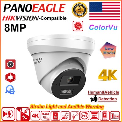 4K 8MP Hikvision Compatible Hybrid Light ColorVu IR POE IP Camera Two-Way Audio