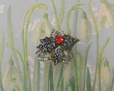 HOLLY & BERRIES SCARF RING Christmas Scarf Ring Festive Wedding HAND PAINTED    