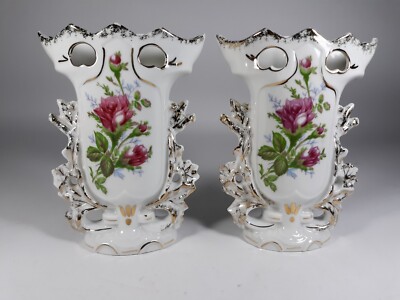 2 Vintage ORIGINAL ARNART CREATION Pierced Porcelain Vases Pink Rose 55/1145