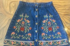 Boho Festival Denim Hippie Embroidered Skirt