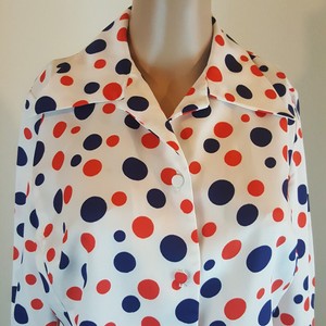 Joe Frauk Women S Vintage Tailored Blouse White Red White Blue