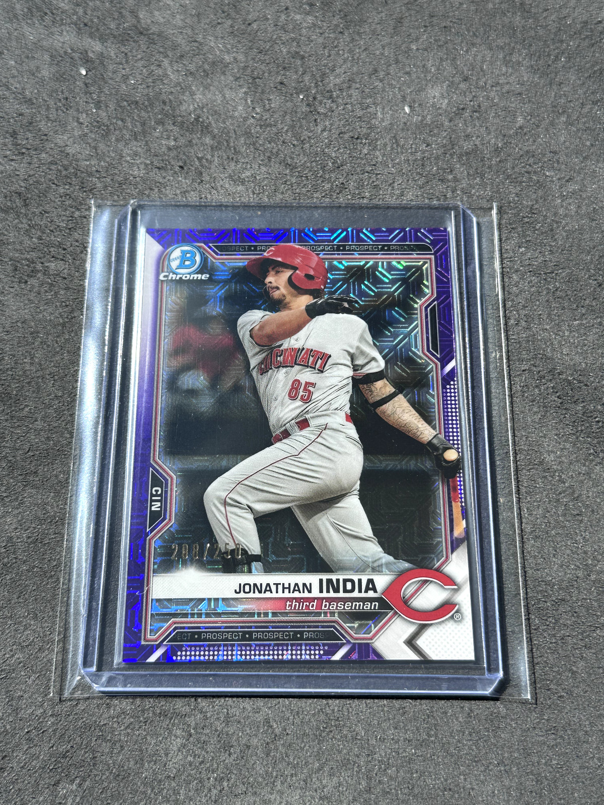 Jonathan India 2021 Bowman Chrome Purple Mojo Refractor 208/250