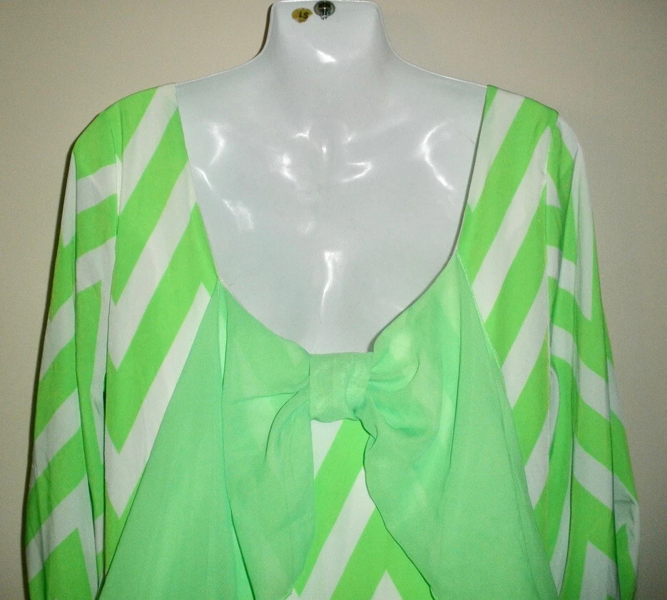 VETEMENTS #237 Abito tunica verde fluorescente e bianco chevron L Pasqua COCOLOVE