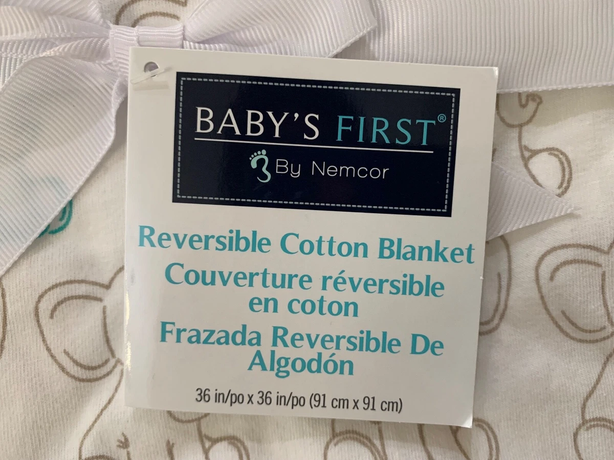 BABY S FIRST BY NEMCOR 100 COTTON BABY REVERSIBLE BLANKET ELEPHANT PRINT