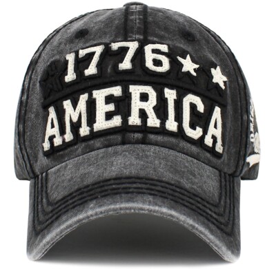 1776 America USA Black Vintage Adjustable Baseball Style Dad Hat by KB Ethos