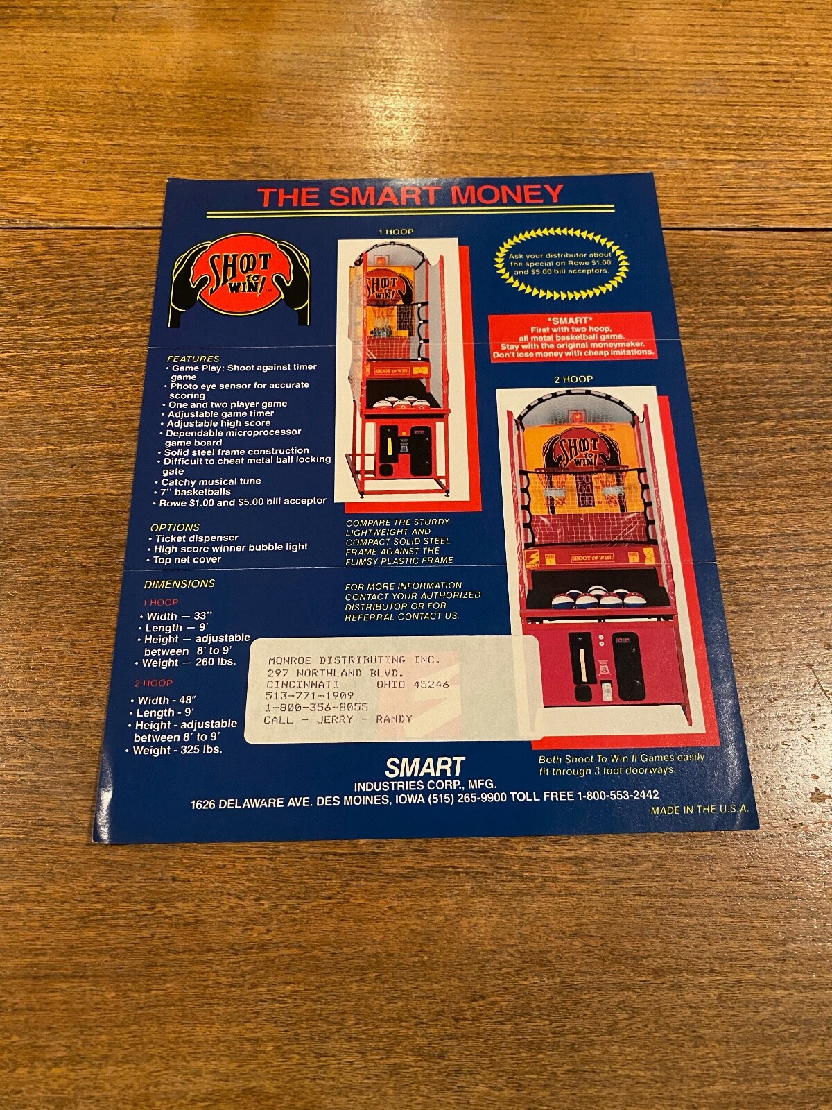 Smart Industries Shoot To Win Basketball Arcade Game Flyer, NOS | eBay