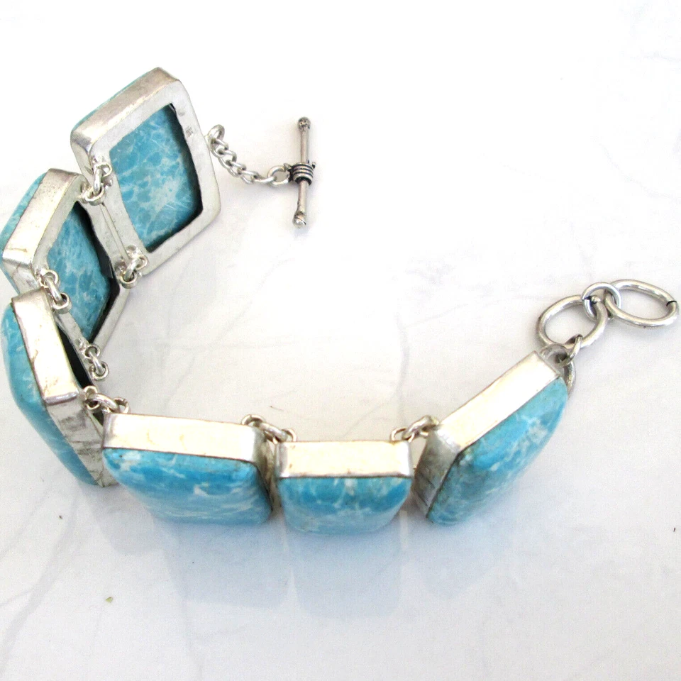 Pulsera Arena Natural Colina Turquesa Piedras Preciosas Hecha a Mano Ajustable Plateada Foto 3 de 4