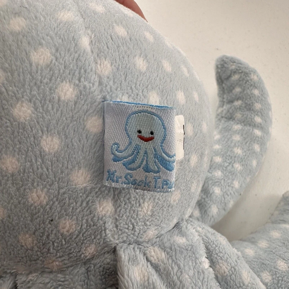 Bebé Aspen Mr. Calcetín T. Pus Peluche Pulpo Bebé Juguete Azul Lunares Sonajero Carillones Foto 2 de 4