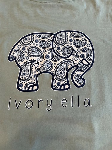 Ivory Ella Save the Elephants Long Sleeve Pocket Tee Sea Green Paisley Sz Small - Picture 8 of 11