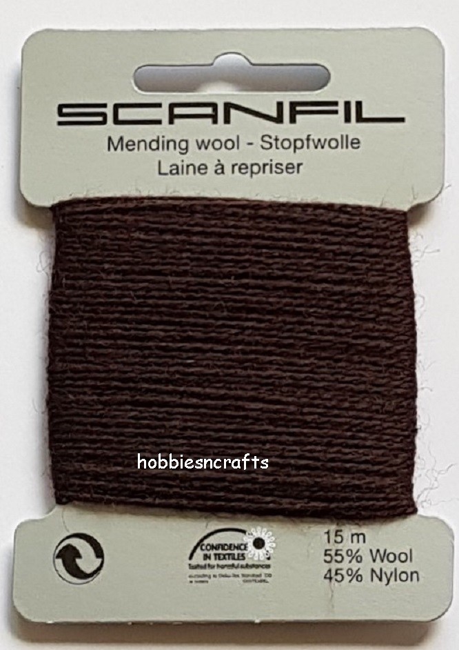 CHOCOLATE  Scanfil Thread for Darning & Mending - 55% Wool 45% Nylon 15 Metres