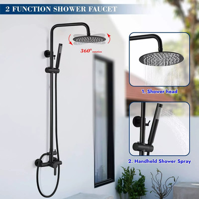 Outdoor Shower Fixtures Rainfall 8'' Exposed Shower Faucet Combo Set Matte Black