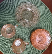 VTG JEANNETTE PINK CHERRY BLOSSOM DEPRESSION GLASS CHILD'S SET Pieces