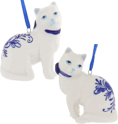 #ad Porcelain Delft Blue Cat Ornament Set Of 2 for Christmas $17.77