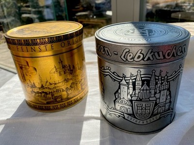 2 Lebkuchendosen Gold- Und Silberfarben Nürnberg Und Bären Schmidt,Mainbernheim