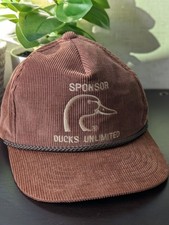 Vintage Ducks Unlimited Corduroy Cap Hat Strapback Hunting Sponsor Brown Youngan