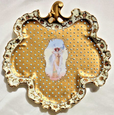 Peacock Woman Erolmann Schlegelmilch Gold Antique ArtNoveau Porcelain plate tray