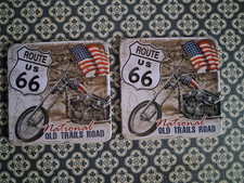 Lot de 2 Dessous de plat/Dessous verre métal et liège ROUTE US66 Old Trails Road