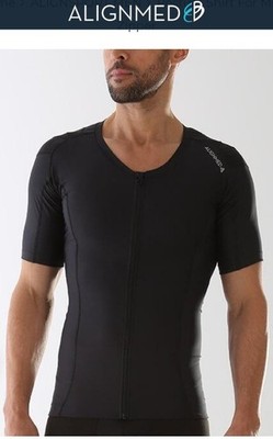 Size:S ALIGNMED  Posture Shirt 2.0 Zip Black Short Sleeve Men's V-Neck