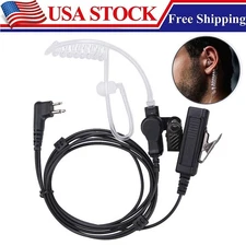 Acoustic Tube Earpiece Headset with PTT Mic For Motorola 2-Pin Two Way Radio