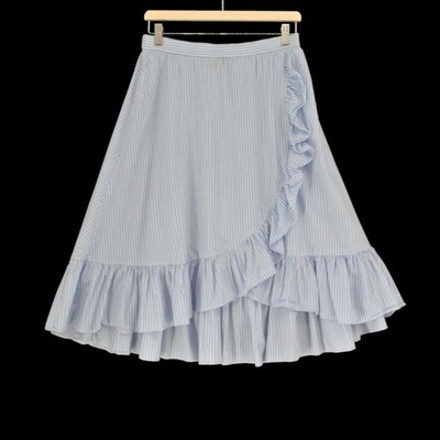 Jill Stuart Blue White Striped Cotton Ruffle High-Low Skirt Size 8 Nautical
